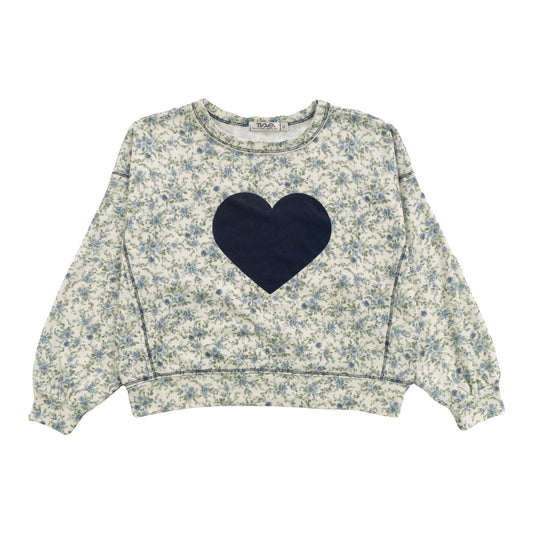 Dolman Sweater Top (Navy Florals Pattern with Navy Heart Print)