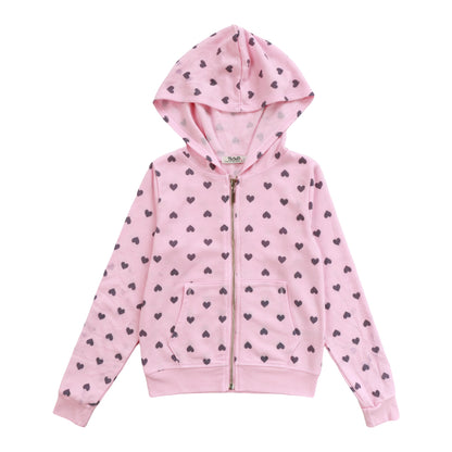 Heather Hooded Jacket (Mini Black Hearts Pattern)