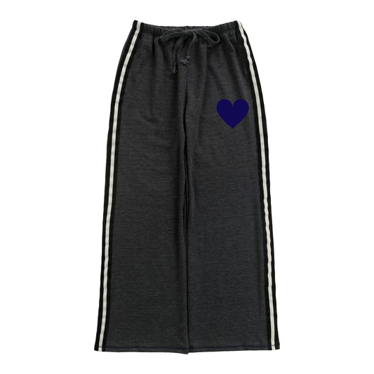 Wide Pants with Sport Stripe (Navy Heart Print)
