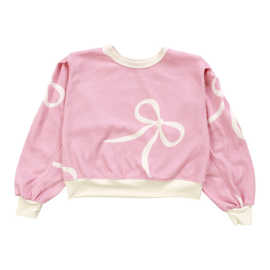 Seamed-Sleeve Pullover Crew (White Bow Pattern)