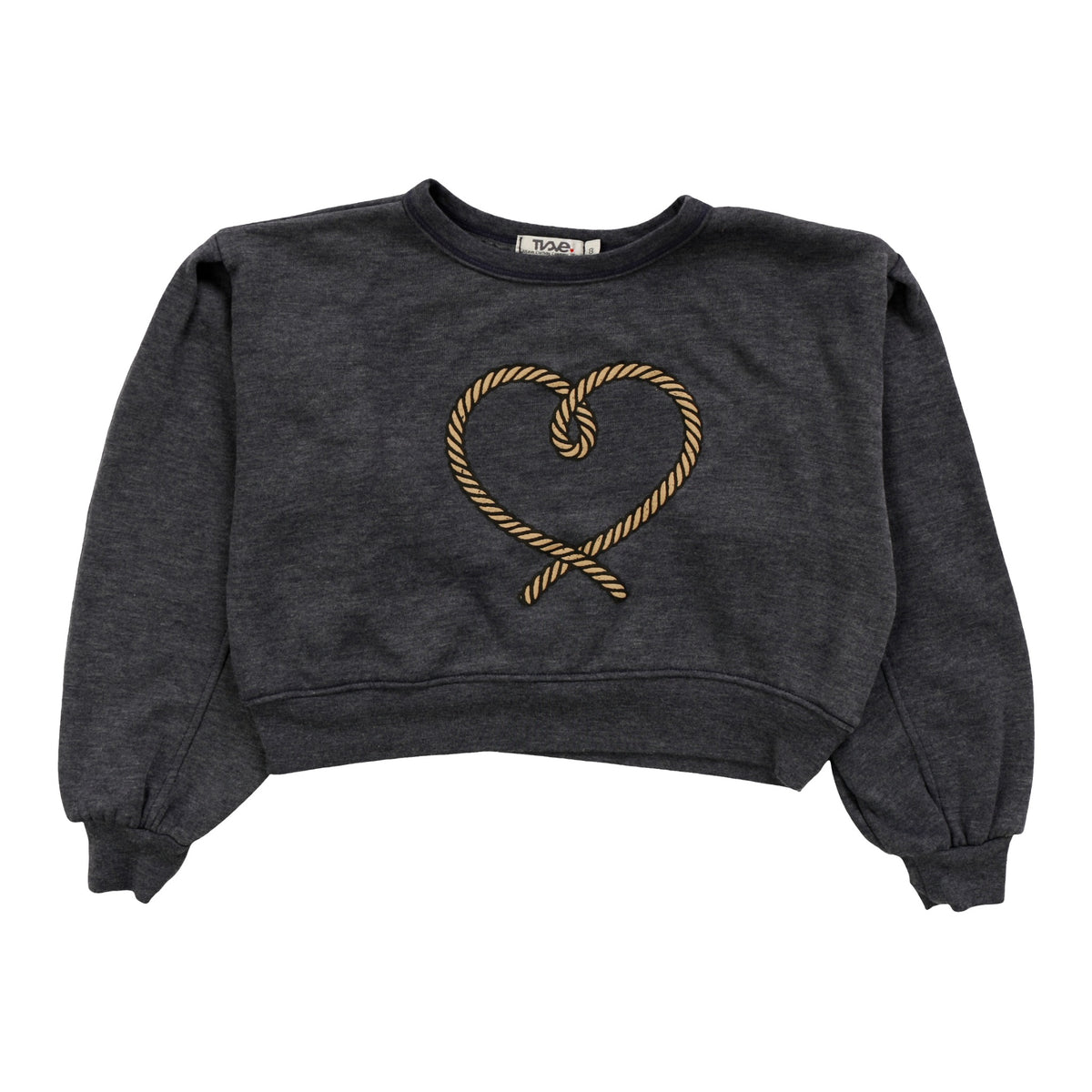Seamed-Sleeve Pullover Crew (Rope Heart Print)