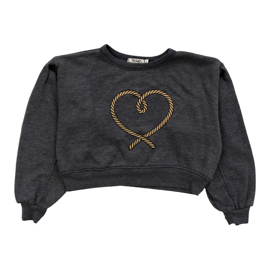 Seamed-Sleeve Pullover Crew (Rope Heart Print)