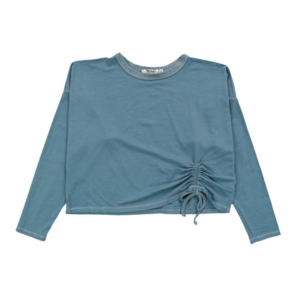 Long-Sleeved Relaxed Pullover with Gathered Side Tie