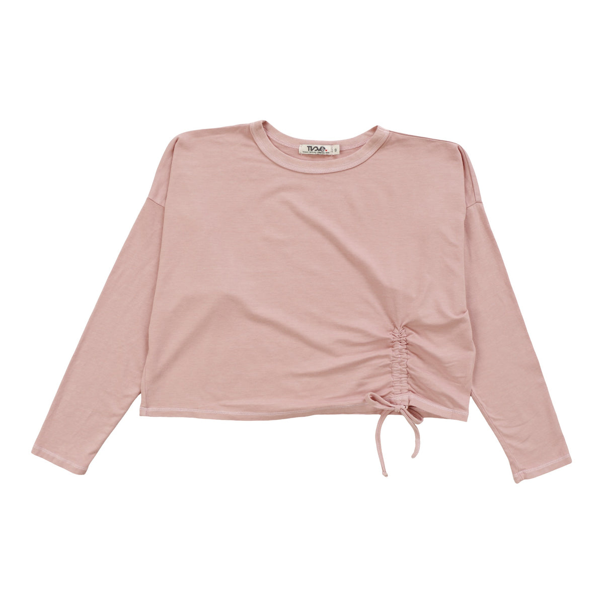 Long-Sleeved Relaxed Pullover with Gathered Side Tie