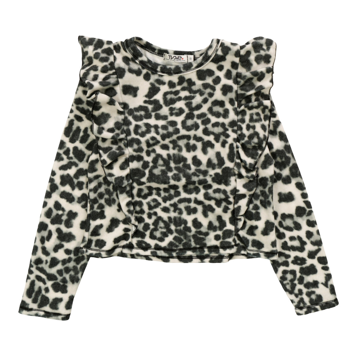 Ruffle-Front Long-Sleeved Pullover (Leopard Pattern)
