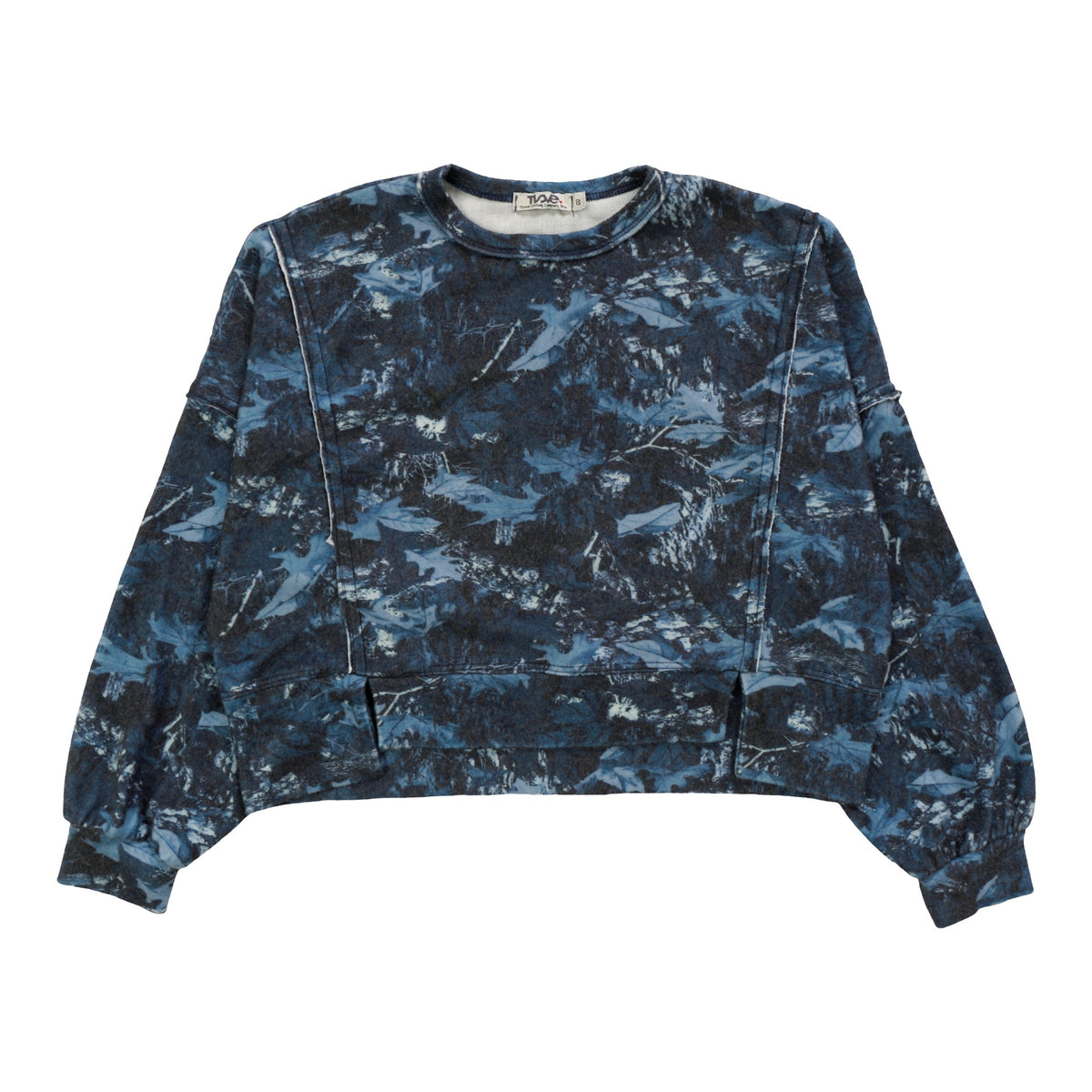 Raw-Edge Slit Hem Sweatshirt (Navy Forest Pattern)