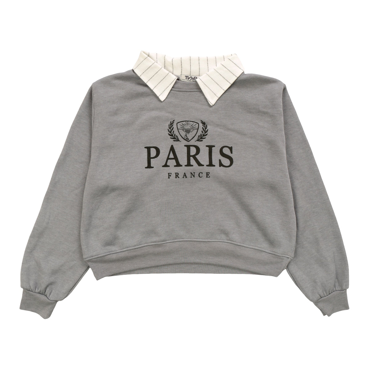 Collared Long-Sleeved Crew Sweatshirt ("PARIS FRANCE")