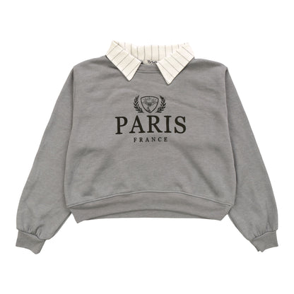 Collared Long-Sleeved Crew Sweatshirt ("PARIS FRANCE")