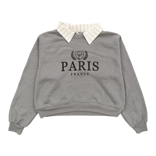 Collared Long-Sleeved Crew Sweatshirt ("PARIS FRANCE")