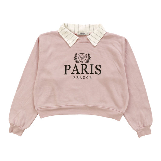 Collared Long-Sleeved Crew Sweatshirt ("PARIS FRANCE")