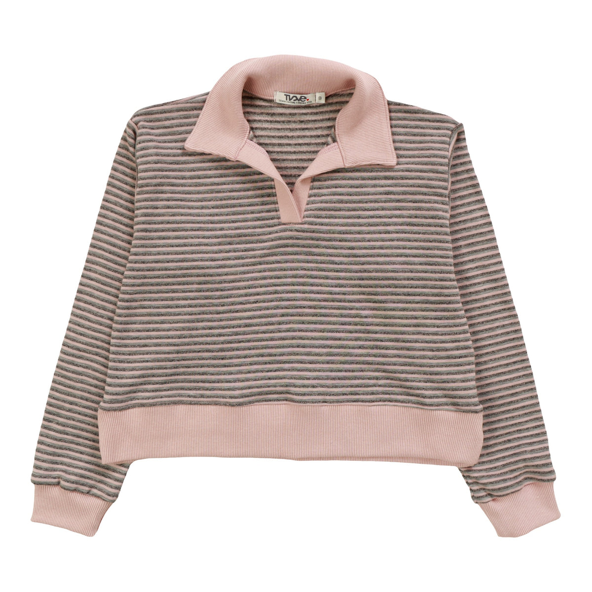 Collared Long-Sleeved Top (Gray Stripes)