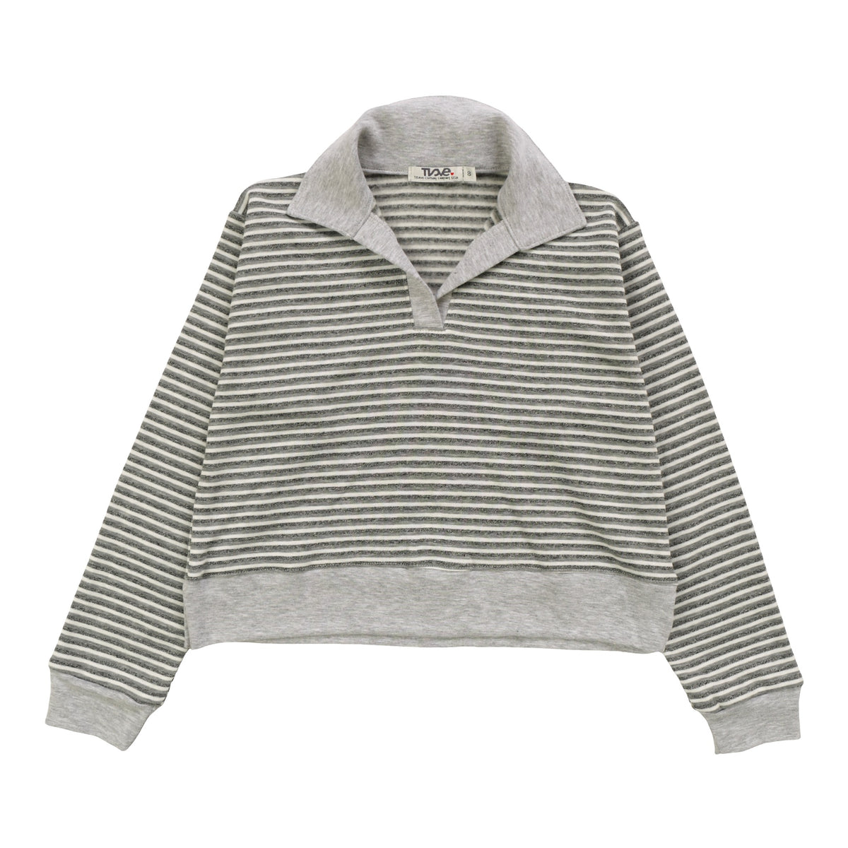 Collared Long-Sleeved Top (Gray Stripes)