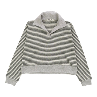 Collared Long-Sleeved Top (Gray Stripes)