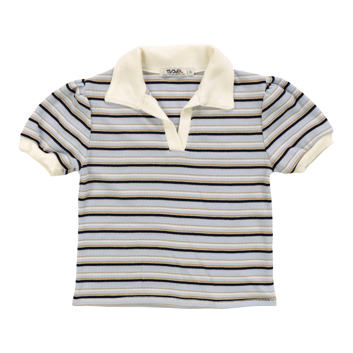 Collared Short-Sleeved Top (Thermal Stripes)
