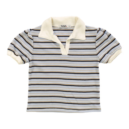 Collared Short-Sleeved Top (Thermal Stripes)