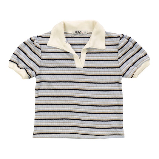 Collared Short-Sleeved Top (Thermal Stripes)
