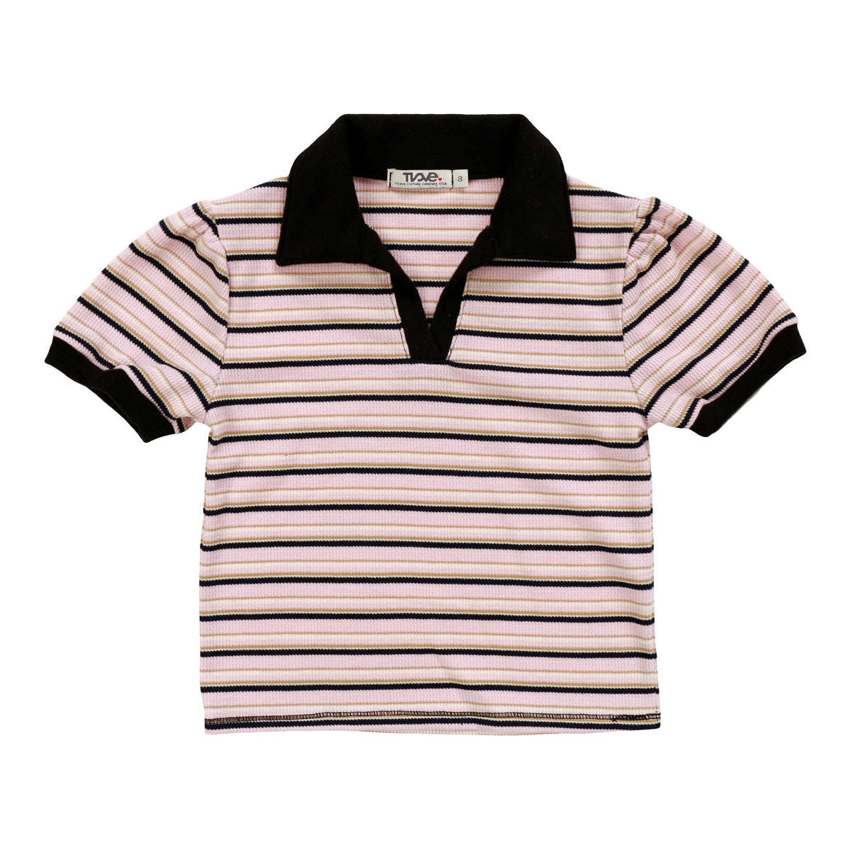 Collared Short-Sleeved Top (Thermal Stripes)