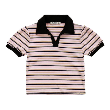 Collared Short-Sleeved Top (Thermal Stripes)