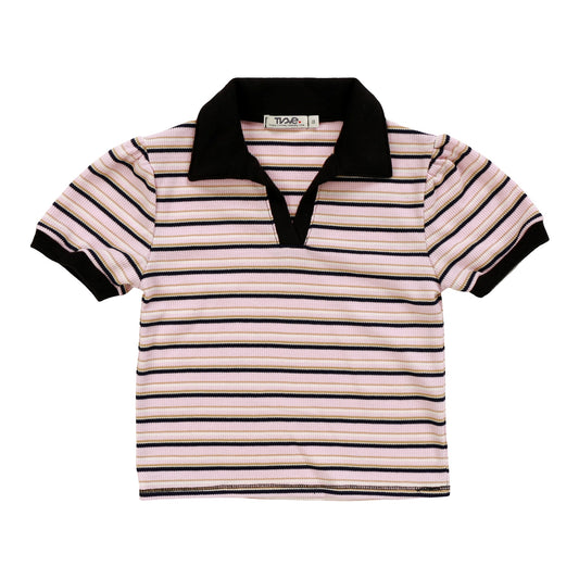 Collared Short-Sleeved Top (Thermal Stripes)