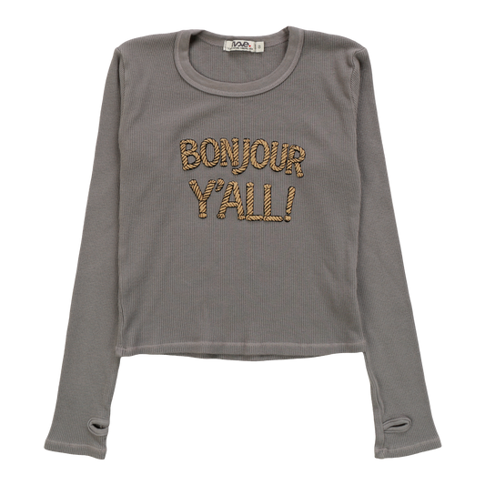 Signature Long-Sleeved Thermal Shirt with Thumbholes ("BONJOUR Y'ALL!")