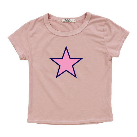 Signature Cap Sleeve Tee (Pink Star Navy Outline Print)