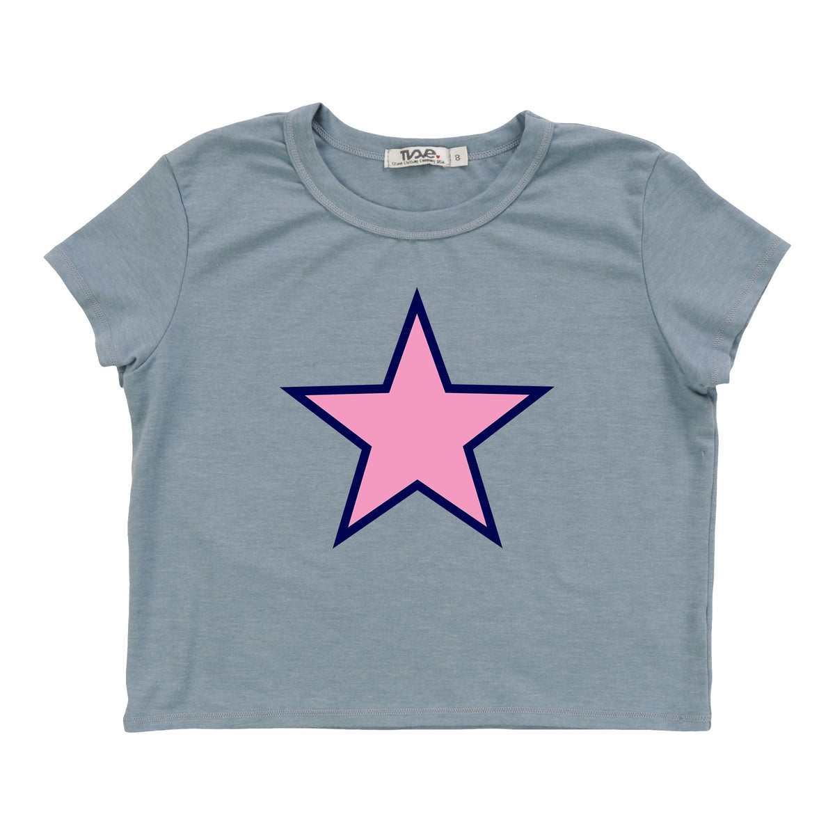 Boxy Top (Pink Star Navy Outline Print)