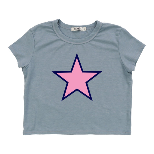 Boxy Top (Pink Star Navy Outline Print)