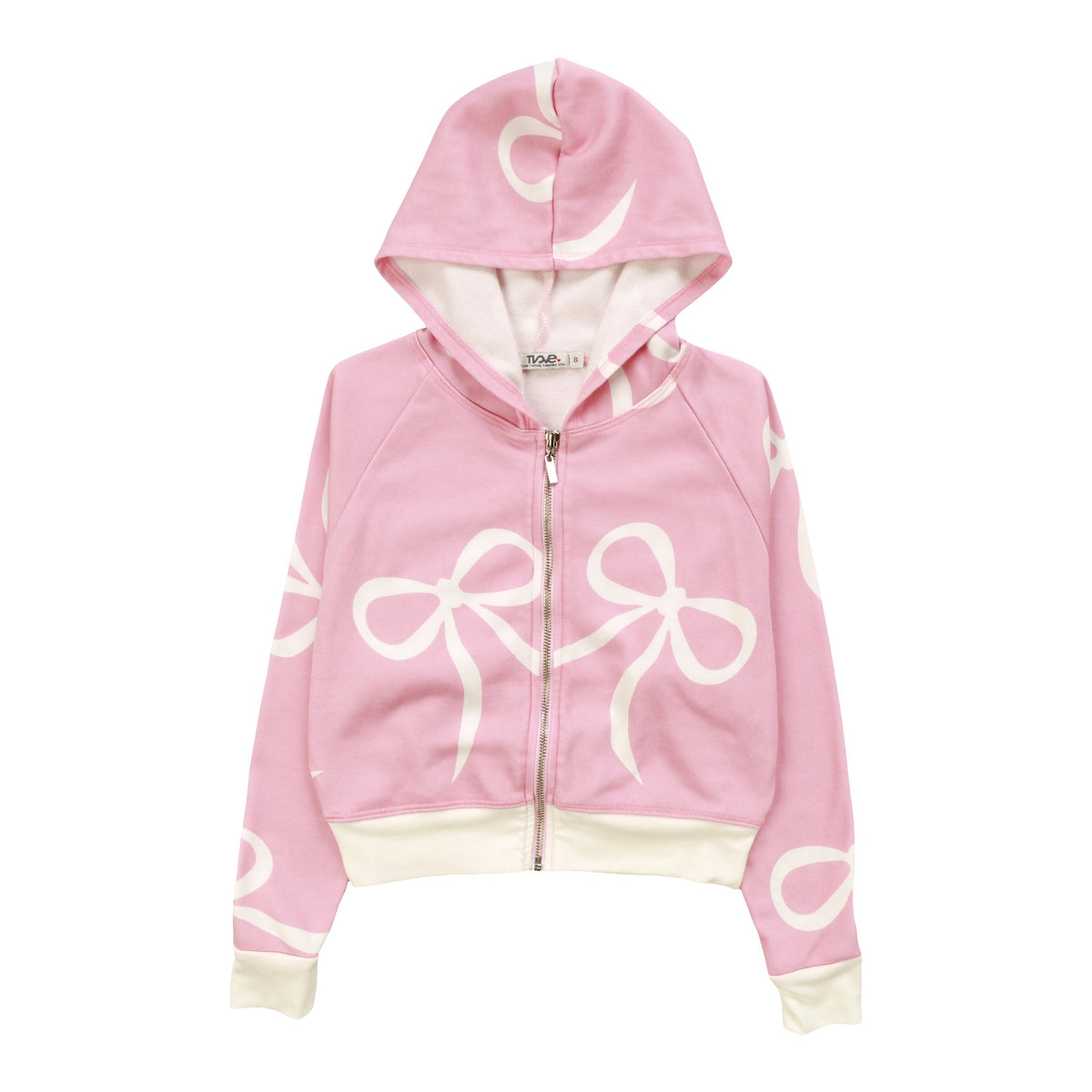 Wide Cropped Hooded Jacket (White Bow Pattern)