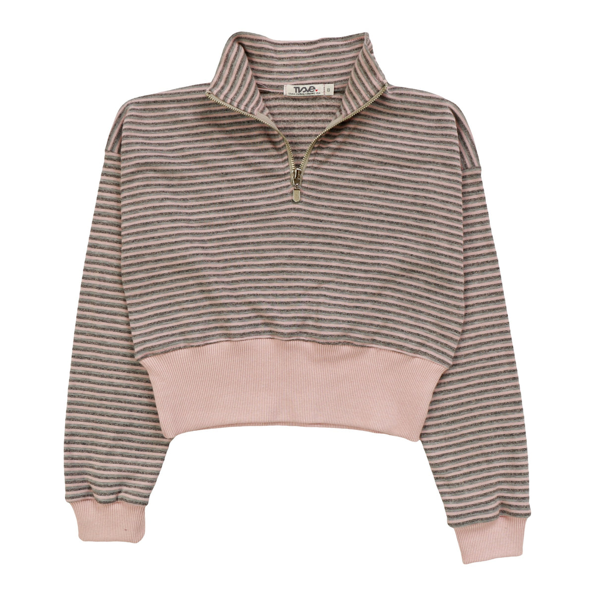 Quarter-Zip Mock-Neck Top (Gray Stripes)