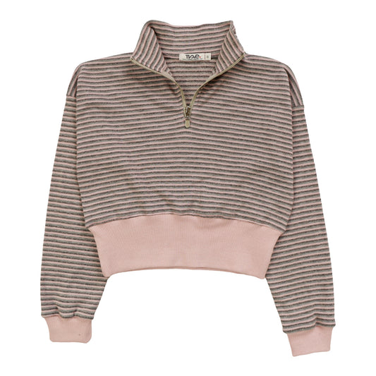 Quarter-Zip Mock-Neck Top (Gray Stripes)