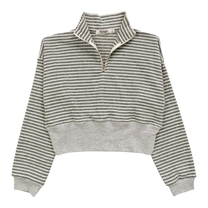 Quarter-Zip Mock-Neck Top (Gray Stripes)
