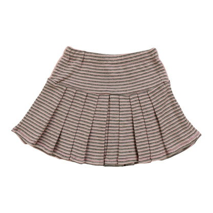 Pleated Skirt with Piping (Gray Stripes)
