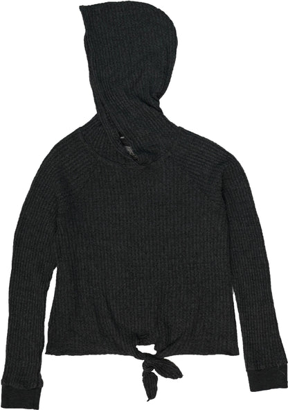 Tie-Front Hooded Pullover