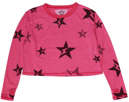 Long-Sleeved Boxy Tee with Thumbholes (Star Bolt Pattern)