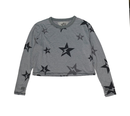 Long-Sleeved Boxy Tee with Thumbholes (Star Bolt Pattern)