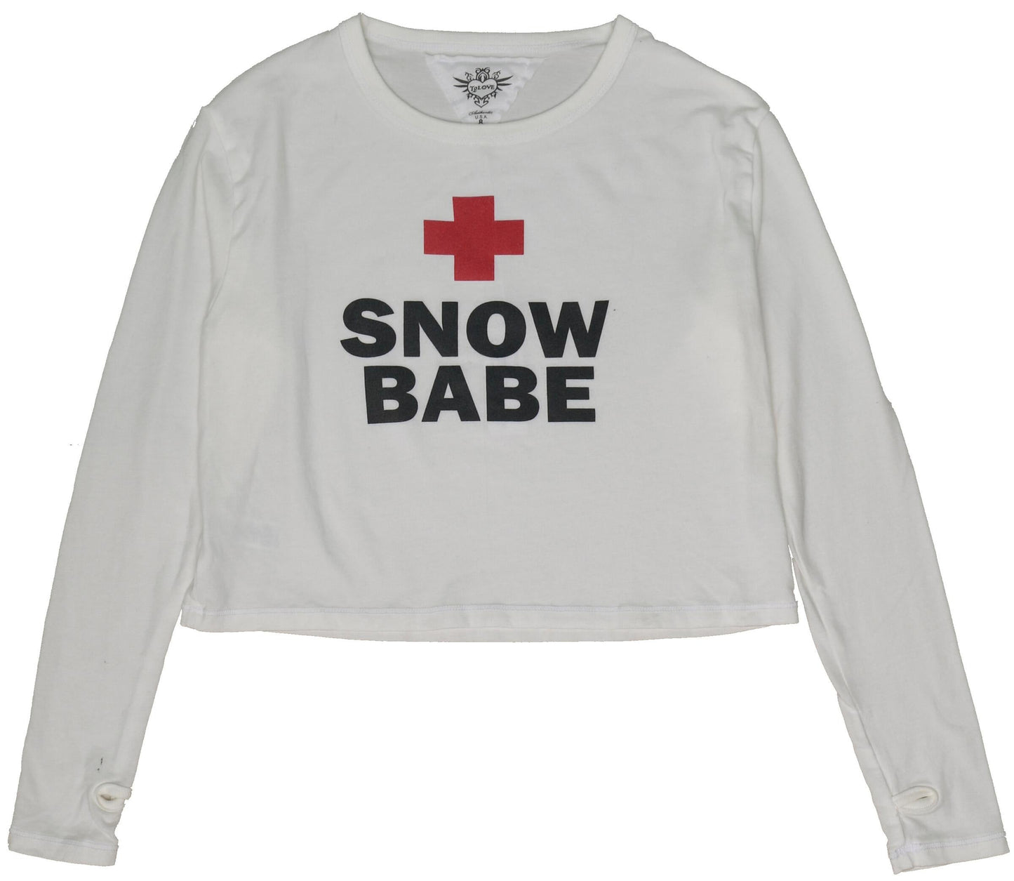 Long-Sleeved Boxy Tee with Thumbholes (Snow Babe Print)