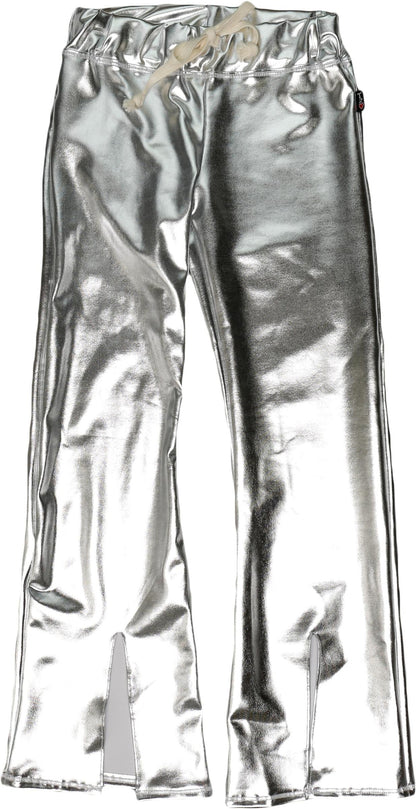 Metallic Front Slit-Legged Pants