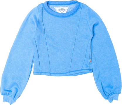 Heather Puffed Long-Sleeved Pullover with Seamed Bodice