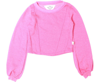 Heather Puffed Long-Sleeved Pullover with Seamed Bodice