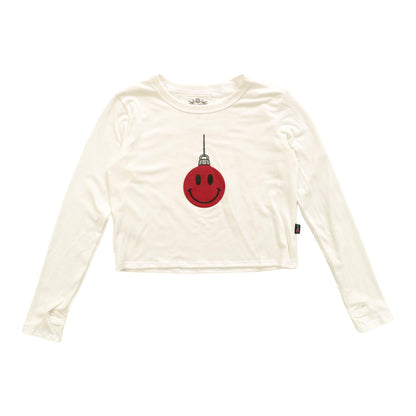 Long-Sleeved Boxy Tee with Thumbholes (Smiley Face Ornament)