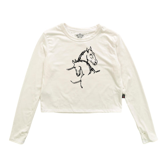 Long-Sleeved Boxy Tee with Thumbholes (Horses)