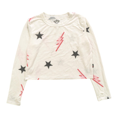 Long-Sleeved Boxy Tee with Thumbholes (Stars and Bolts Pattern)