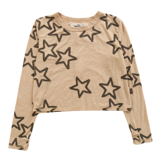 Long-Sleeved Boxy Tee with Thumbholes (Hollow Stars Pattern)
