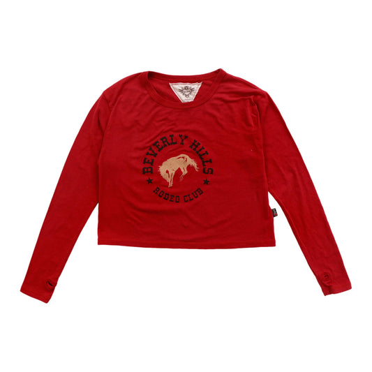 Long-Sleeved Boxy Tee with Thumbholes ("BEVERLY HILLS RODEO CLUB")