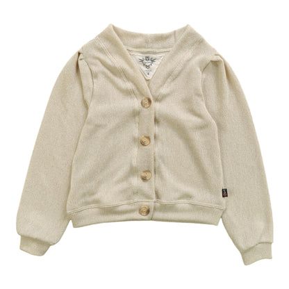 Puff-Sleeve Cardigan (Metallic-Knit)