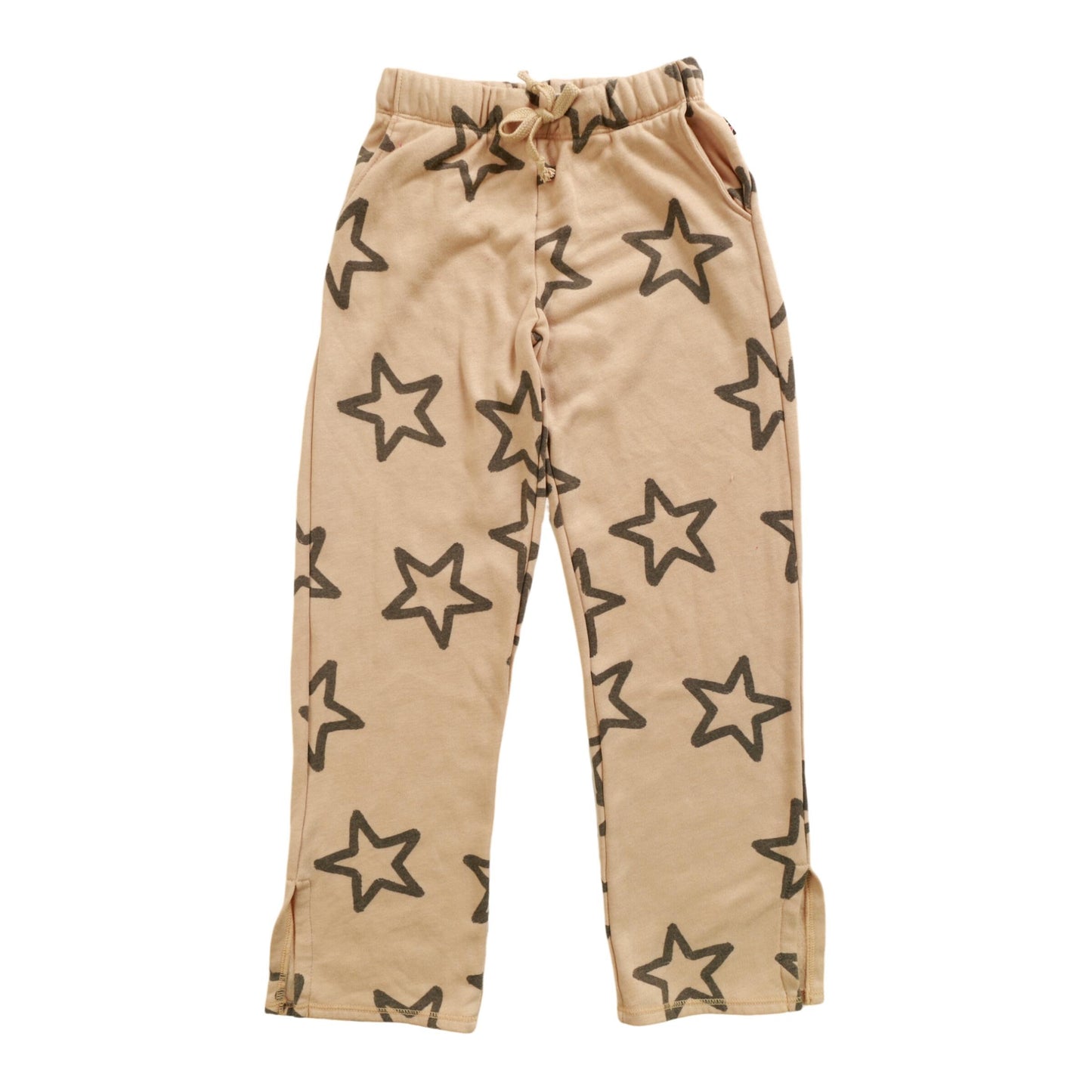 Straight-Legged Pants with Side Slits (Reversed-Fabric Hollow Stars Pattern)