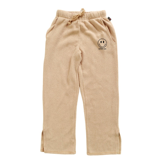 Straight-Legged Pants with Side Slits (Reversed-Fabric Mini Happy Face Print)