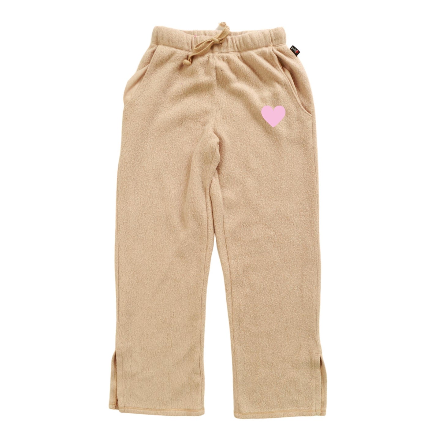 Straight-Legged Pants with Side Slits (Reversed-Fabric Mini Pink Heart Print)