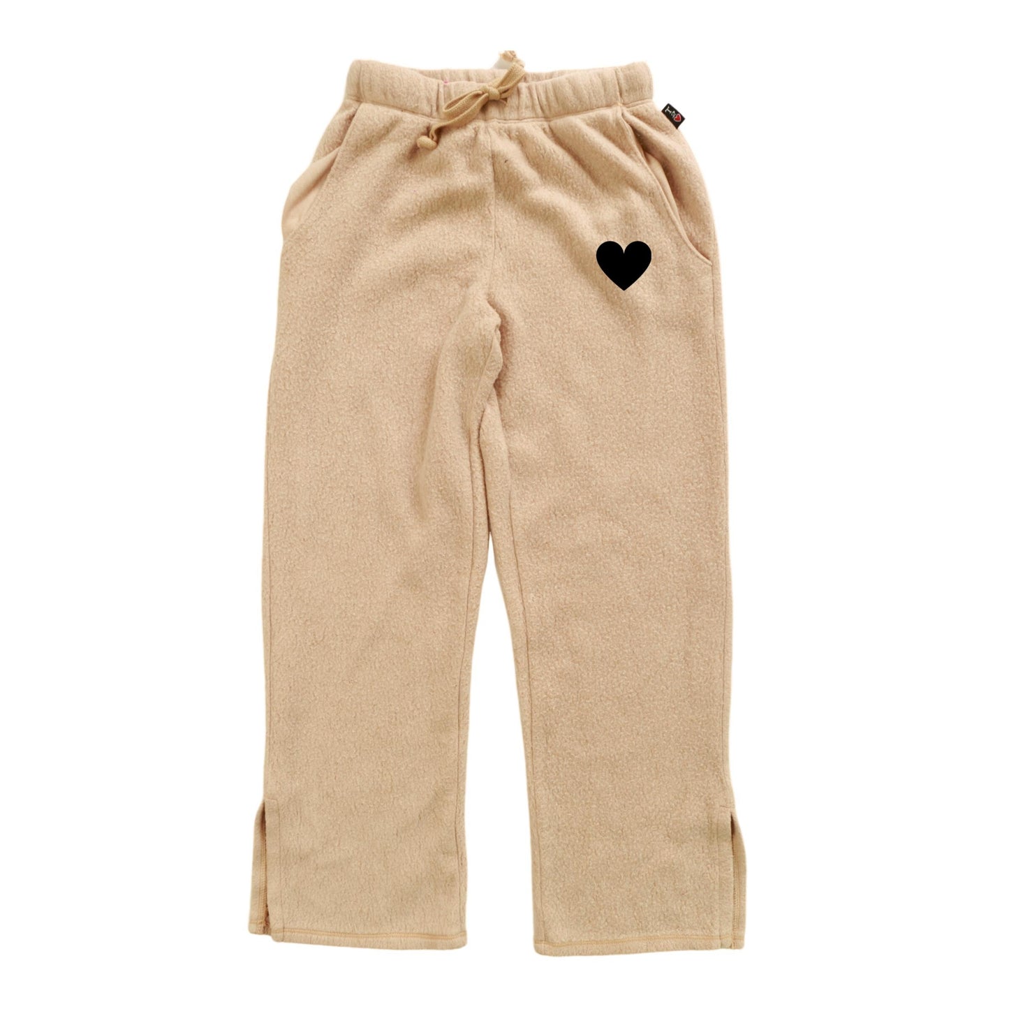 Straight-Legged Pants with Side Slits (Reversed-Fabric Mini Black Heart Print)