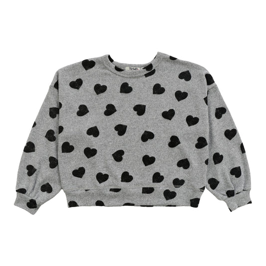 Balloon-Sleeve Pullover (Black Hearts Pattern)